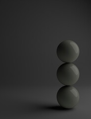 Abstract three balls of soybeans on top of each other on gray background, 3D rendering 