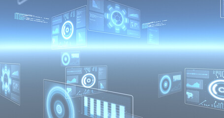 Image of scopes scanning, statistics recording and data processing on screens