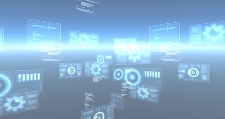 Image of scopes scanning, statistics recording and data processing on screens