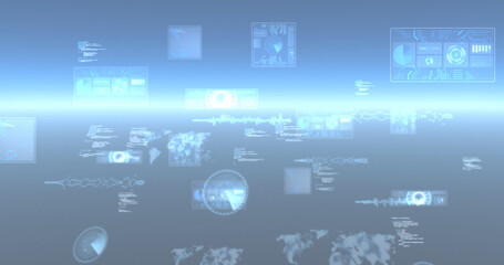 Image of scopes scanning, statistics recording and data processing on screens