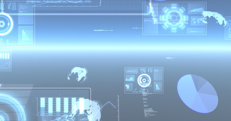 Image of scopes scanning, statistics recording and data processing on screens