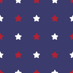 White and red stars on navy background seamless pattern