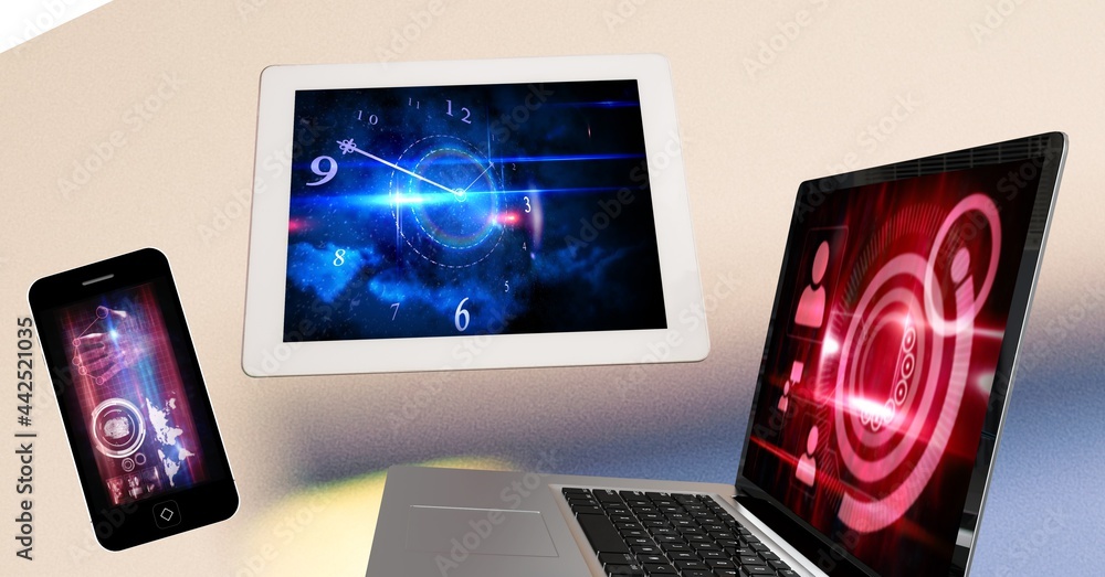 Poster digital interface with data processing over screens of multiple electronic devices