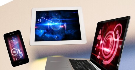 Digital interface with data processing over screens of multiple electronic devices