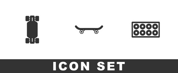 Set Longboard or skateboard, Skateboard and wheel icon. Vector