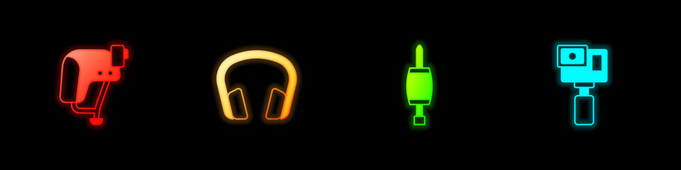 Set Skateboard helmet, Headphones, Screwdriver and Action camera icon. Vector