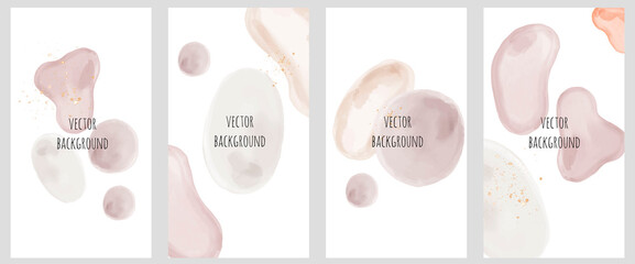 Set of vector universal backgrounds with watercolour shapes copy space for text. Design for social media, story, card, invitation, feed post. 