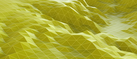 Abstract Background Creative idea. with futuristic Origami Low poly art and Mountain Concept on yellow. banner,website,Copy Space,poster -3d Rendering