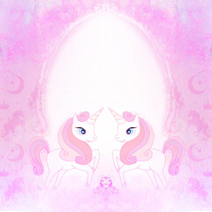 cute cartoon unicorns - decorative fairy-tale frame