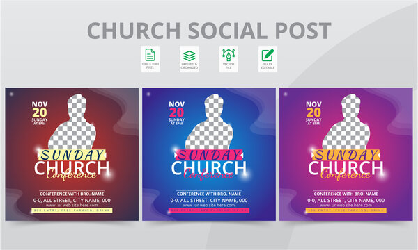 Best Praise Conference Social Media Post Templates. Unique Geometric event social media layouts graphics and web banner pack.