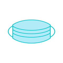 Protective mask with ear strap. Front blue medical mask to protect from viruses and polluted air. Protection against bacteria, smog. Flu protection symbol. Prevention of infection transmission. Vector