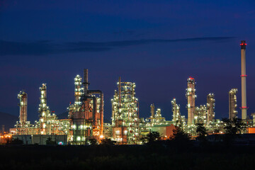 Fototapeta na wymiar Night scene of oil refinery plant and power plant of Petrochemistry industry