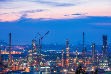 Morning scene of oil refinery plant and power plant of Petrochemistry  in the morning time on the top of the hill