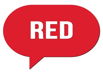 RED text written in a red speech bubble