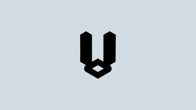 U letter logo stock animation with pale royal blue background