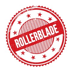ROLLERBLADE text written on red grungy round stamp.