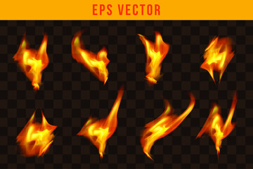 Fire set realistic effect eps vector editable glow shine fires isolated object