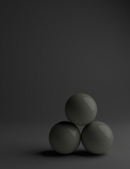 3D rendering abstract three balls of soybeans on top of each other on gray background