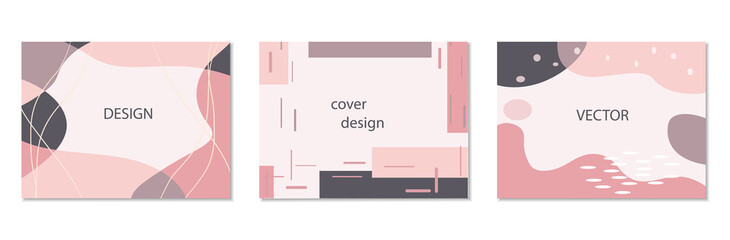 Set of abstract horizontal vector backgrounds in pink colors in trendy memphis style