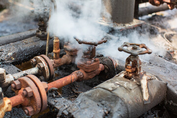 Corrosion rusty through valve tube steam gas leak pipeline