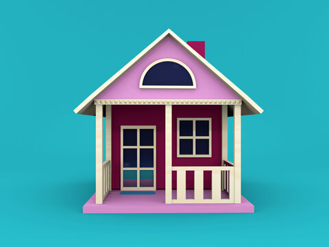 3D illustration. Minimalistic toy house isolated on a blue background.