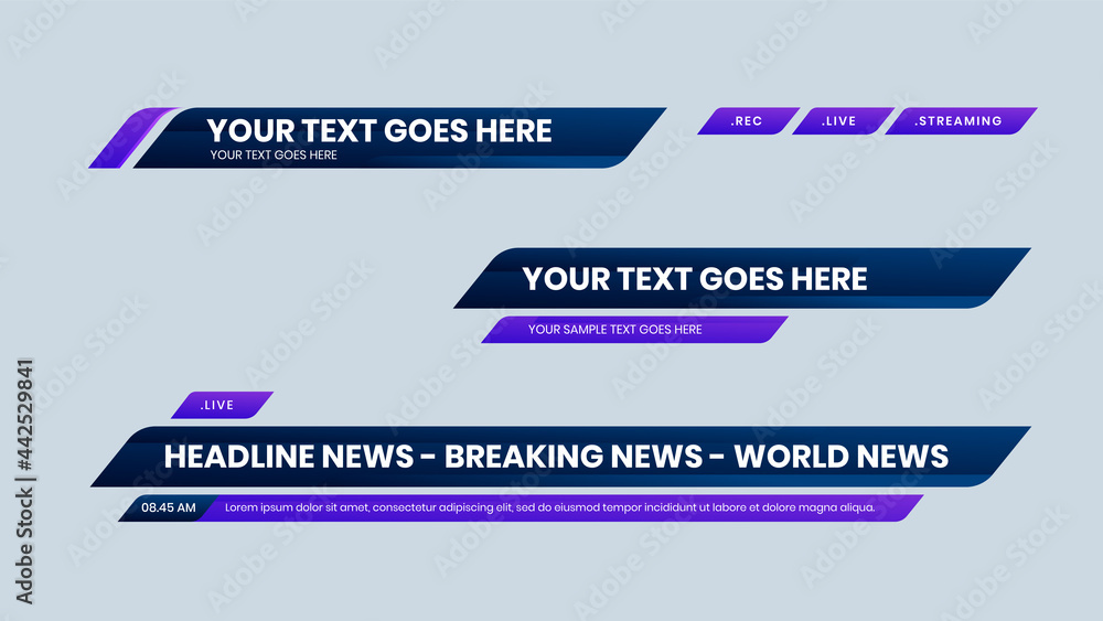 Poster purple lower third vector with navy gradient background text modern shape