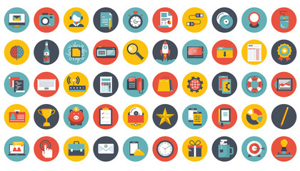 Business, management and technology icon set for websites and mobile applications. Flat vector illustration