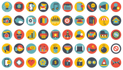 Business, management, finances and technology icon set for website and mobile applications. Flat vector illustration