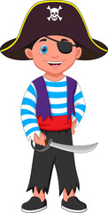cartoon boy wearing pirate costume and holding sword