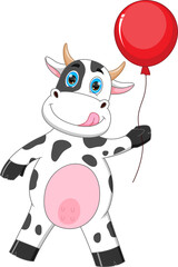 cartoon cute baby cow holding balloon
