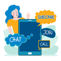 Social media, networking, chatting, texting, communication, online community, posts, comments, news flat vector illustration. People with speech bubbles. Design for mobile and web graphics