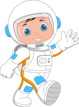young astronaut waving on white background