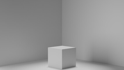 Product white display and Pedestal for display concept.Blank product stand with geometrical form on white background for new product,banner,sale,cosmetic,presentation.with copy space.3D render