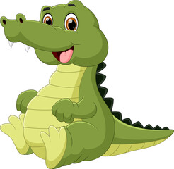 Fototapeta premium cute baby crocodile cartoon on white background