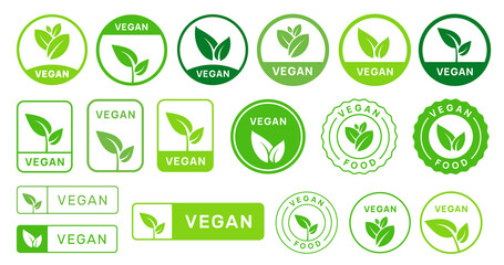 Set Of Vegan Badges Icons. Vegan healthy diet food signs.