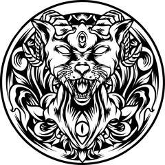 Egyptian Satanic Cat Illustration Silhouette