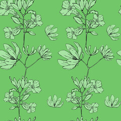 vector illustration seamless pattern pale green flowers on green background ,for wallpaper,fabric or furniture