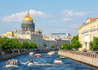 St. Isaac's Cathedral and Yusupov palace along Moyka river, Saint Petersburg, Russia
