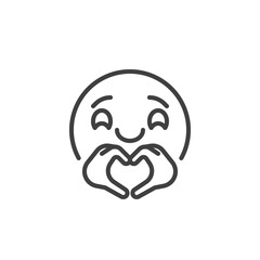 Emoticon with heart hands gesture line icon
