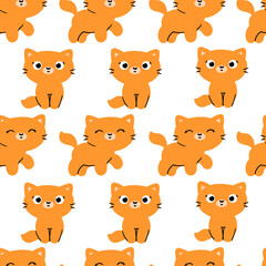 Seamless pattern with red kittens. Cartoon style for children's textiles or animal clothing