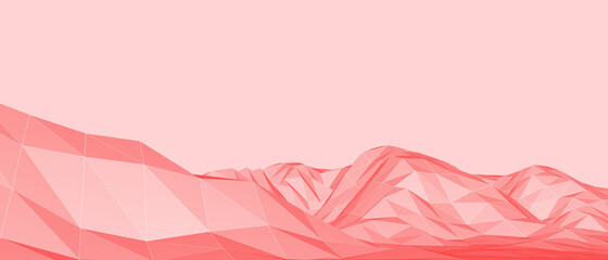 Abstract Background futuristic Digital landscape and wireframe Mountain Concept on Red. website background, banner, poster, Card, Copy Space -3d Rendering