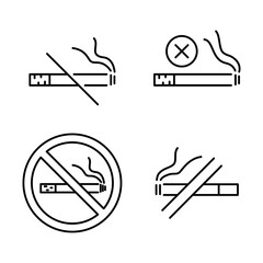 No smoking. Stop smoke, sign. Set of information icons. Prohibited symbol. Hotel service symbol. Linear style no smoking icon. Editable stroke