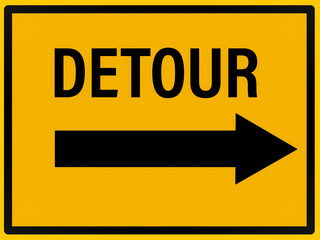 Detour traffic sign, yellow background, illustration image