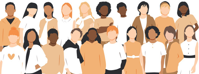 Children of different ethnicities stand side by side together. Flat vector illustration.