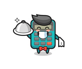 Character mascot of calculator as a waiters