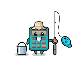 Mascot character of calculator as a fisherman