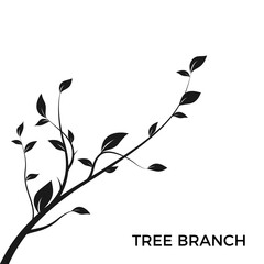 Silhouette tree branch. Bush silhouette isolated on white background with a lot of leaves. Decoration design element. Vector