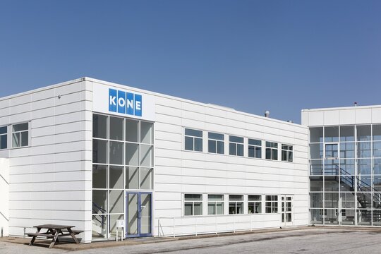 Tilst, Denmark - April 18, 2021: Kone office building. Kone is an international engineering and service company and one of the largest manufacturers of elevators and escalators worldwide