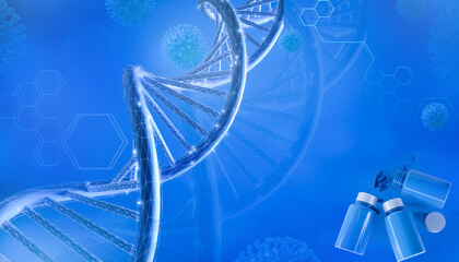 DNA sequence and COVID-19 infection virus cells. Abstract image coronavirus. World pandemic delta variant on planet Earth. Blue Background