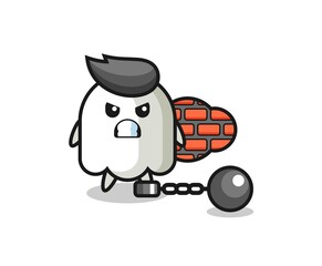 Character mascot of ghost as a prisoner